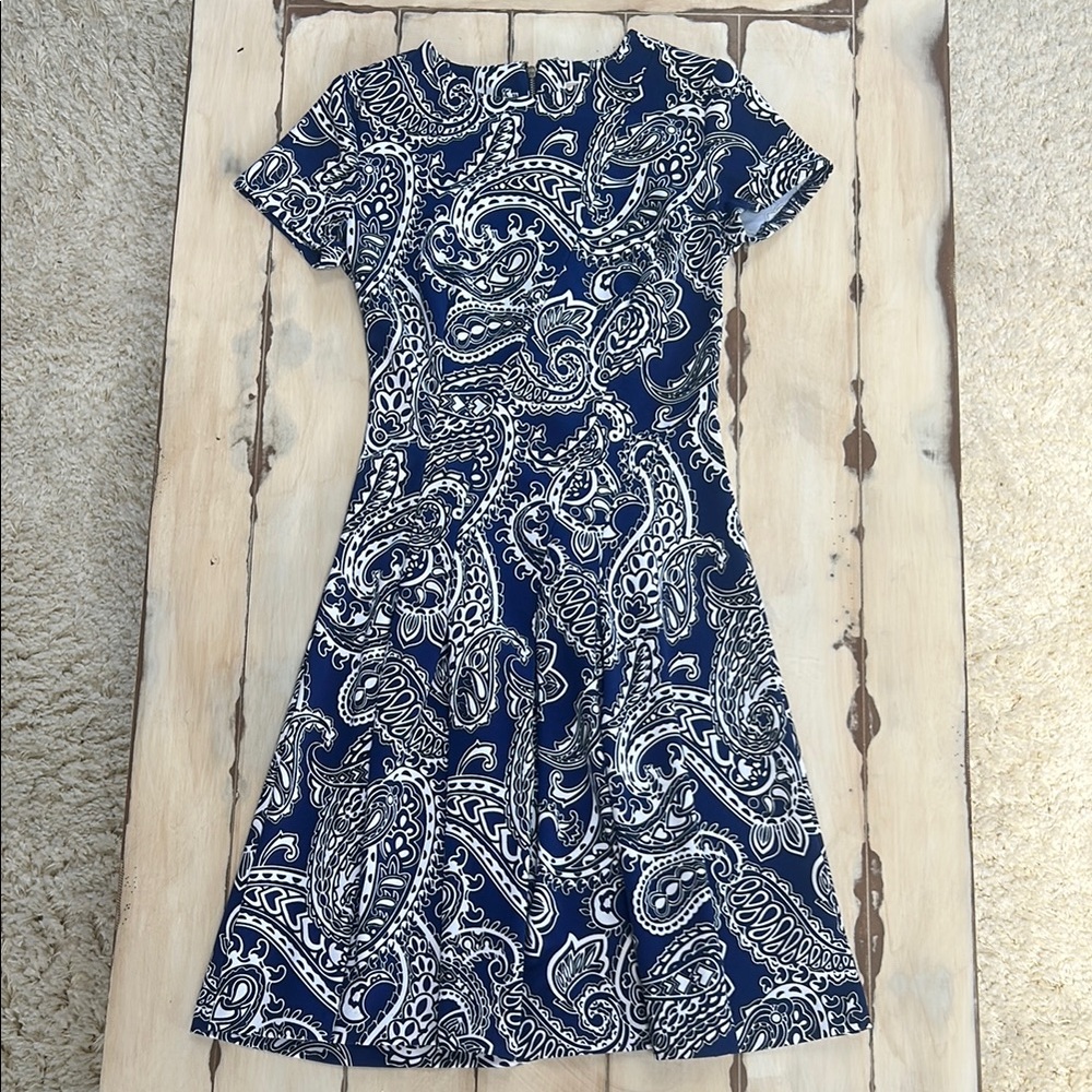 Michael Kors Blue A-line Midi Dress with Crew Neck
